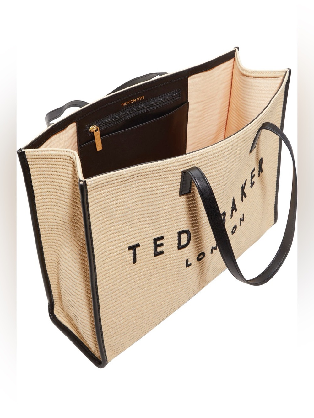 🆕NWT Ted Baker Natural Straw Tote with Black Trim and Handles - Picture 2 of 16
